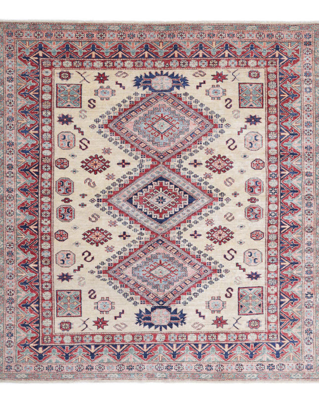 Kazak 6' 1" X 6' 6" Hand Knotted Wool Rug 6' 1" X 6' 6" (185 X 198) / Ivory / Wool