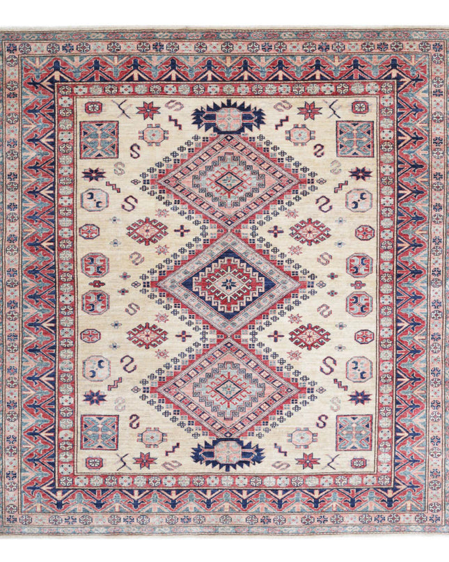 Kazak 6' 2" X 6' 8" Hand Knotted Wool Rug 6' 2" X 6' 8" (188 X 203) / Ivory / Wool