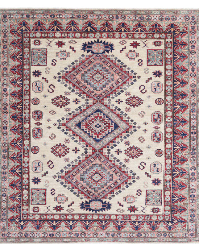 Kazak 5' 11" X 6' 7" Hand Knotted Wool Rug 5' 11" X 6' 7" (180 X 201) / Ivory / Wool