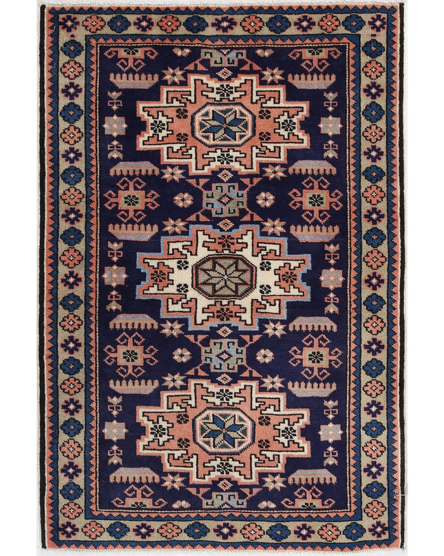 Kazak 2' 4" X 3' 7" Hand Knotted Wool Rug 2' 4" X 3' 7" (71 X 109) / Blue / Wool
