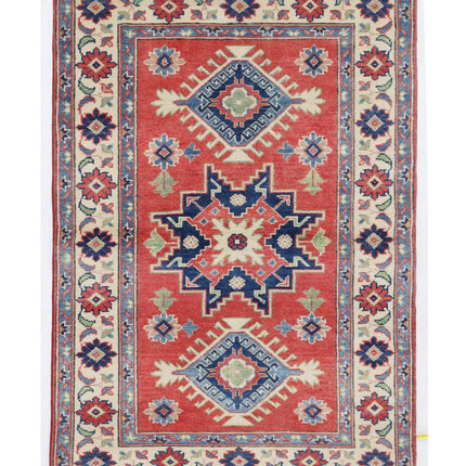 Kazak 3' 4" X 4' 9" Hand Knotted Wool Rug 3' 4" X 4' 9" (101 X 145) / Red / Wool