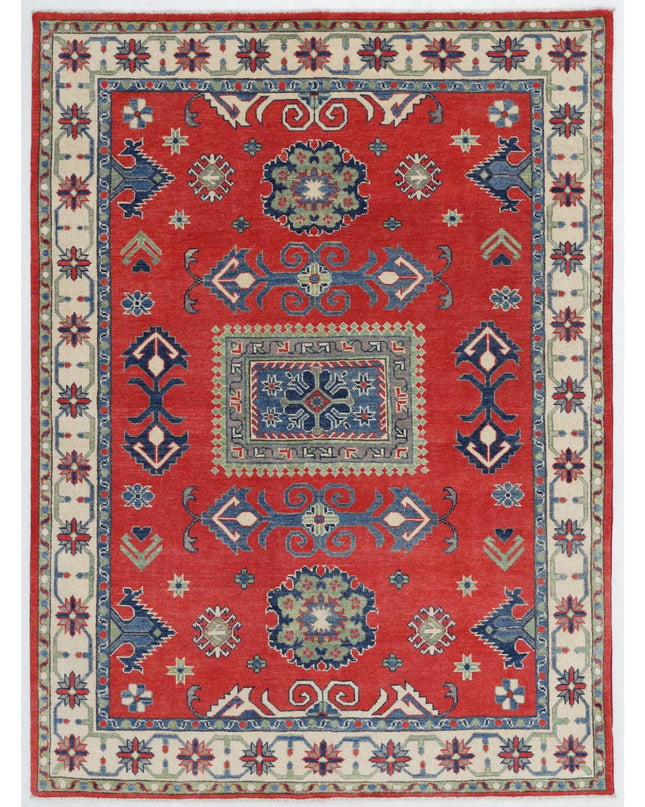 Kazak 4' 11" X 6' 8" Hand Knotted Wool Rug 4' 11" X 6' 8" (150 X 203) / Red / Wool