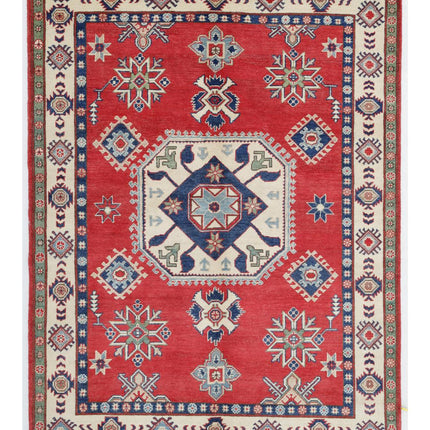 Kazak 5' 0" X 6' 9" Hand Knotted Wool Rug 5' 0" X 6' 9" (152 X 206) / Red / Wool