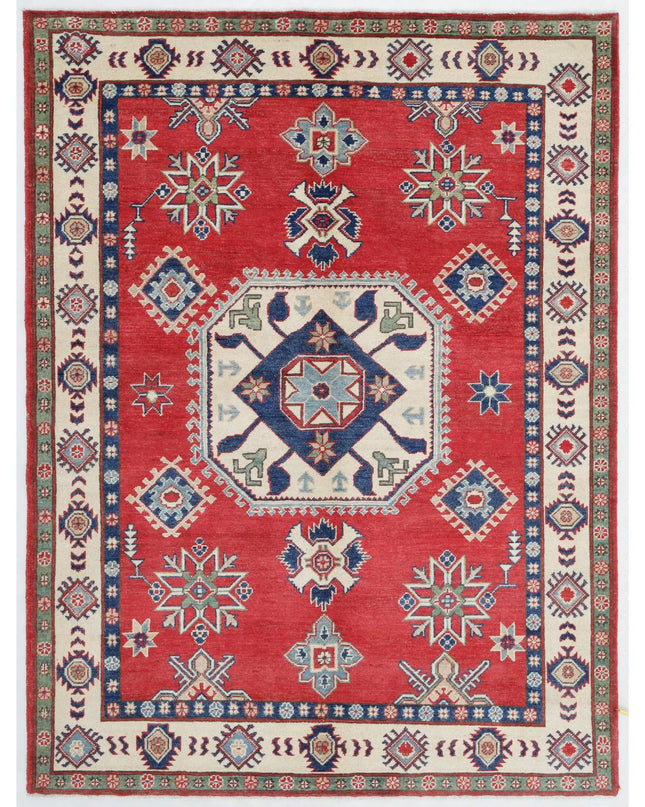 Kazak 5' 0" X 6' 9" Hand Knotted Wool Rug 5' 0" X 6' 9" (152 X 206) / Red / Wool