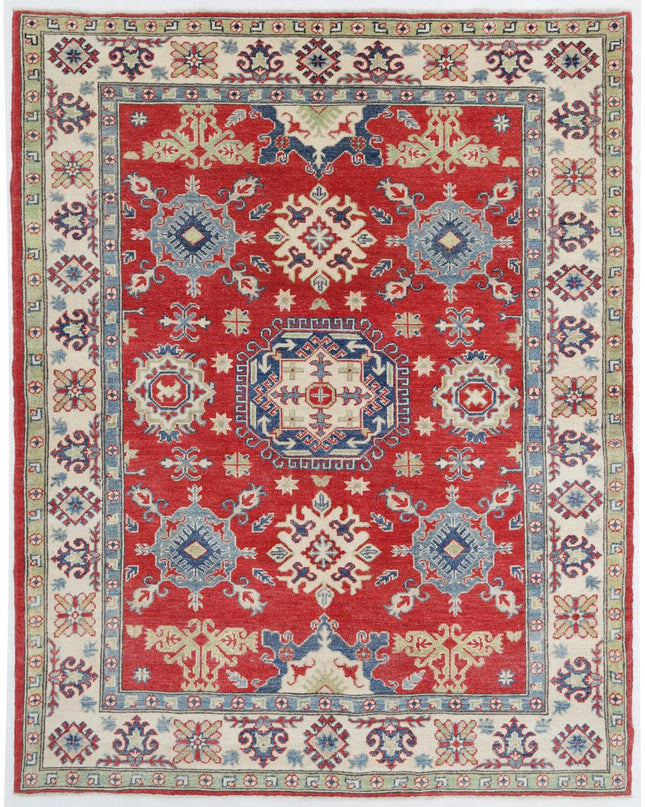 Kazak 5' 0" X 6' 4" Hand Knotted Wool Rug 5' 0" X 6' 4" (152 X 193) / Red / Wool