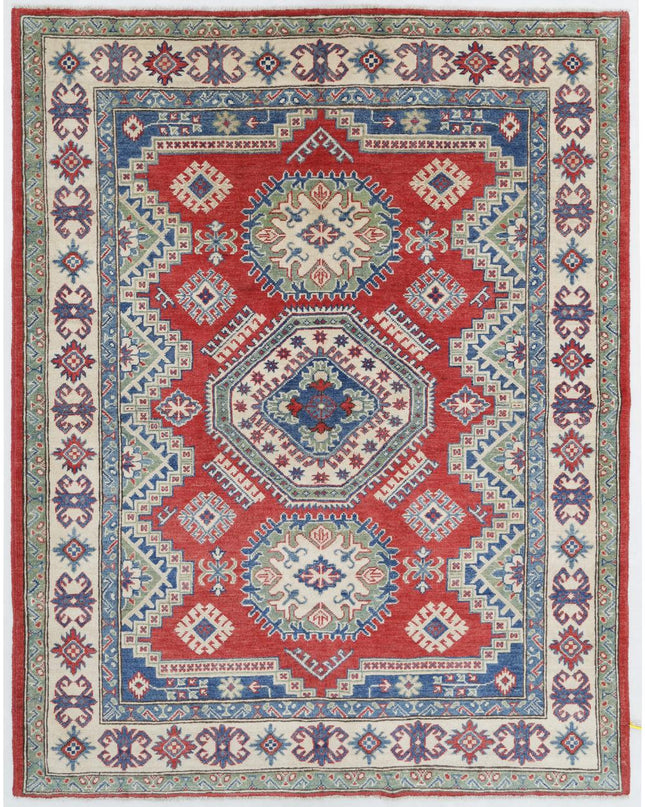 Kazak 5' 1" X 6' 7" Hand Knotted Wool Rug 5' 1" X 6' 7" (155 X 201) / Red / Wool