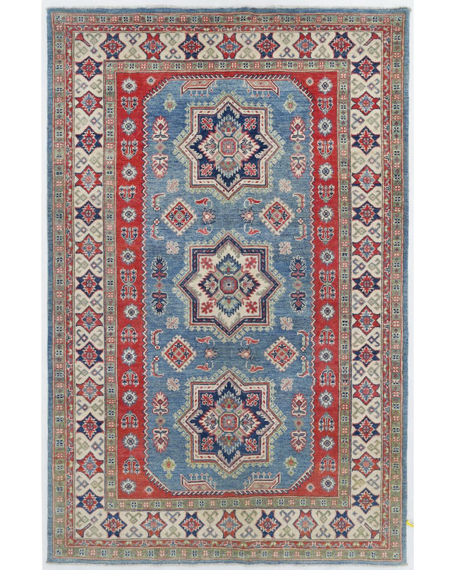 Kazak 4' 10" X 7' 5" Hand Knotted Wool Rug 4' 10" X 7' 5" (147 X 226) / Blue / Wool