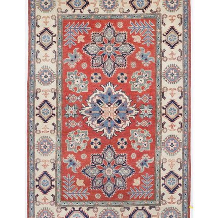 Kazak 3' 9" X 5' 10" Hand Knotted Wool Rug 3' 9" X 5' 10" (114 X 178) / Red / Wool