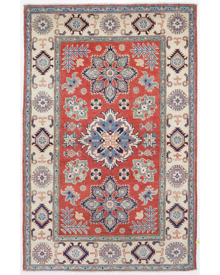 Kazak 3' 9" X 5' 10" Hand Knotted Wool Rug 3' 9" X 5' 10" (114 X 178) / Red / Wool