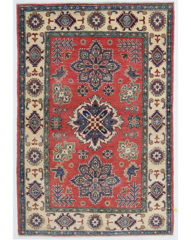Kazak 4' 0" X 5' 8" Hand Knotted Wool Rug 4' 0" X 5' 8" (122 X 173) / Peach / Wool