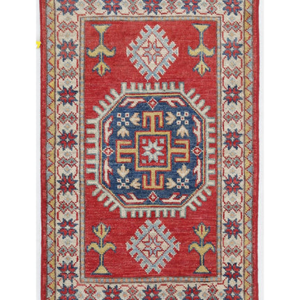 Kazak 1' 10" X 2' 10" Hand Knotted Wool Rug 1' 10" X 2' 10" (56 X 86) / Red / Wool