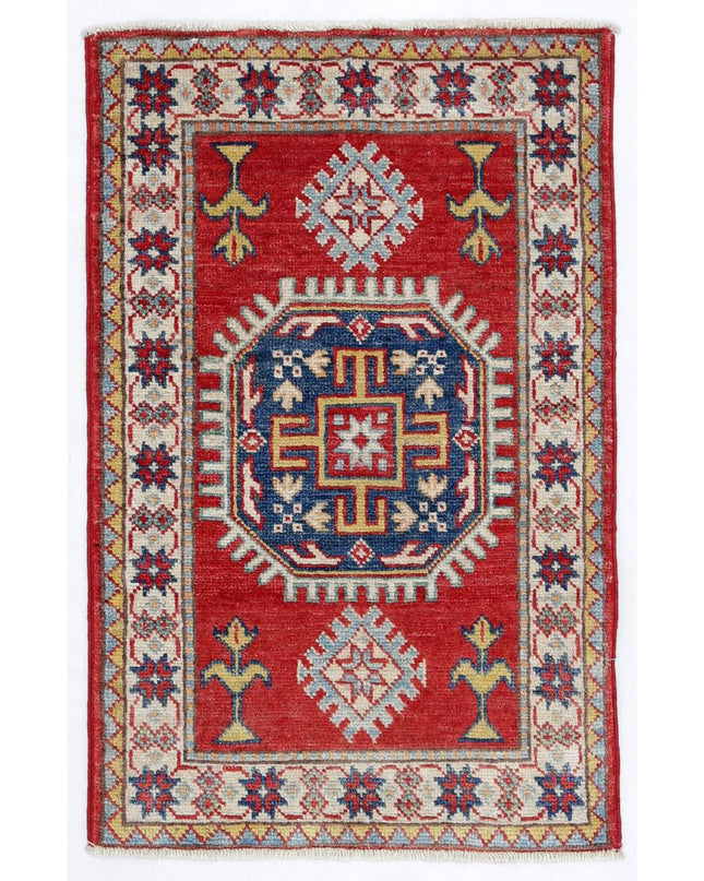 Kazak 1' 10" X 2' 11" Hand Knotted Wool Rug 1' 10" X 2' 11" (56 X 89) / Red / Wool