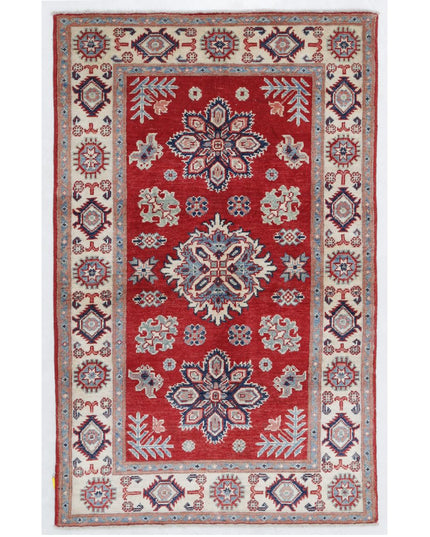 Kazak 3' 0" X 4' 10" Hand Knotted Wool Rug 3' 0" X 4' 10" (91 X 147) / Red / Wool