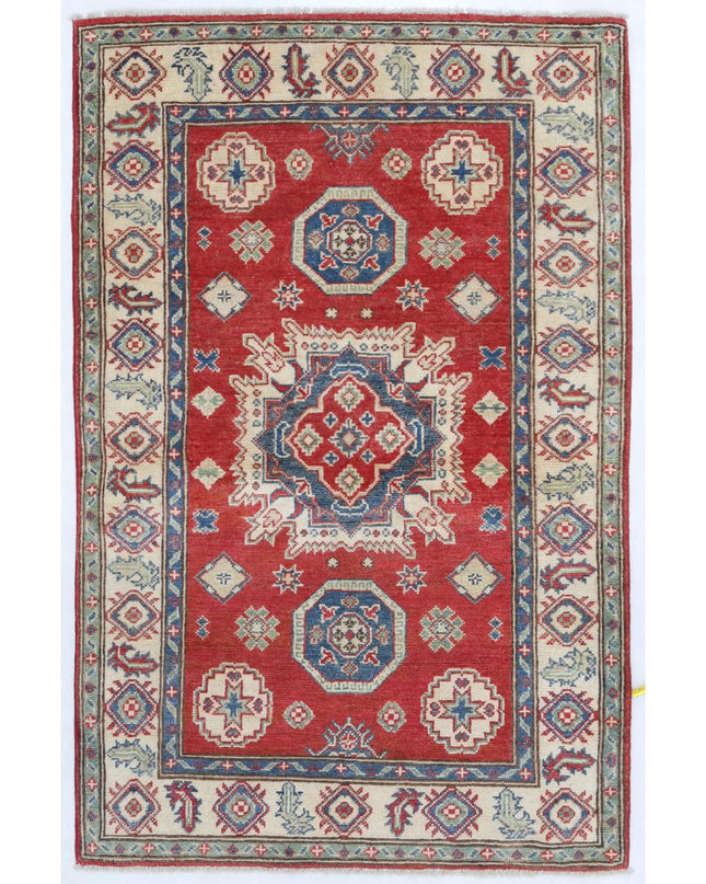 Kazak 3' 2" X 4' 10" Hand Knotted Wool Rug 3' 2" X 4' 10" (97 X 147) / Red / Wool