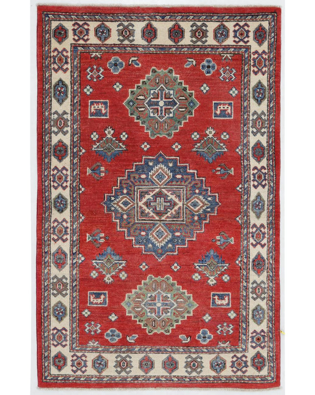 Kazak 3' 1" X 4' 9" Hand Knotted Wool Rug 3' 1" X 4' 9" (94 X 145) / Red / Wool