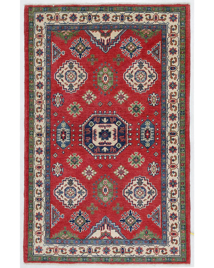 Kazak 3' 0" X 4' 10" Hand Knotted Wool Rug 3' 0" X 4' 10" (91 X 147) / Red / Wool