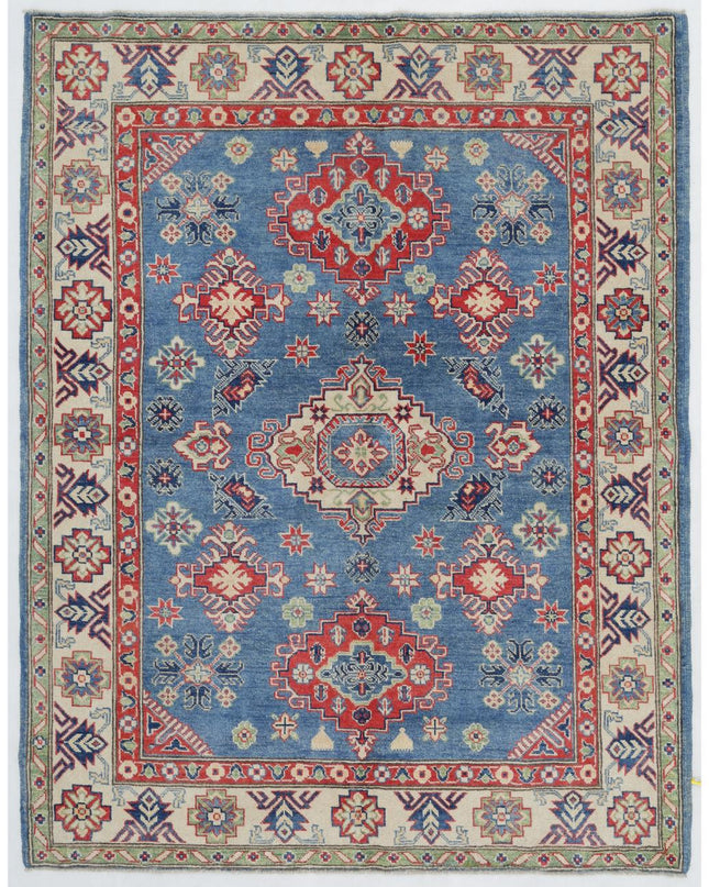 Kazak 5' 0" X 6' 6" Hand Knotted Wool Rug 5' 0" X 6' 6" (152 X 198) / Blue / Wool