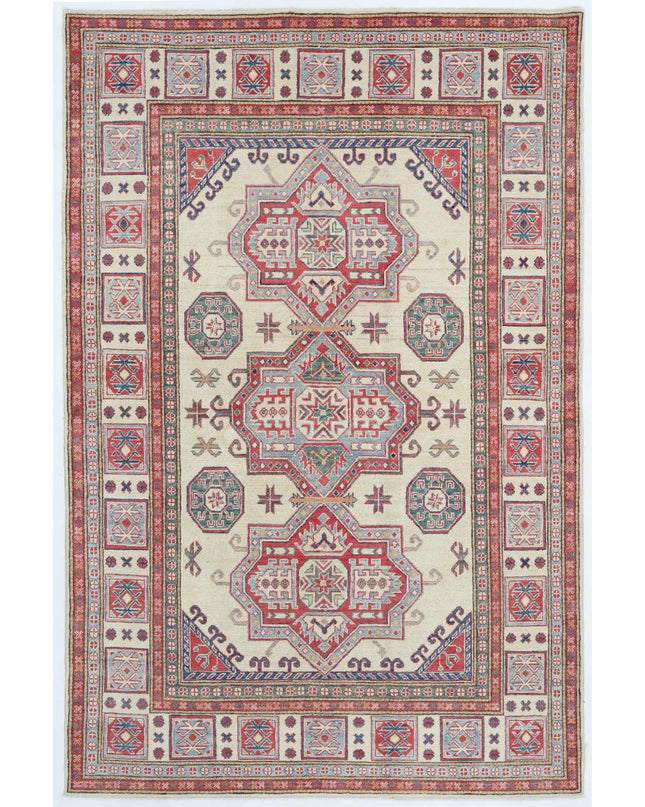 Kazak 5' 5" X 8' 2" Hand Knotted Wool Rug 5' 5" X 8' 2" (165 X 249) / Ivory / Wool