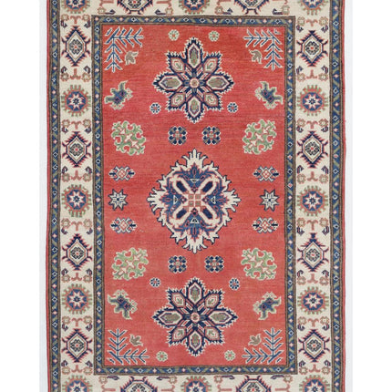 Kazak 3' 4" X 4' 11" Hand Knotted Wool Rug 3' 4" X 4' 11" (101 X 150) / Red / Wool