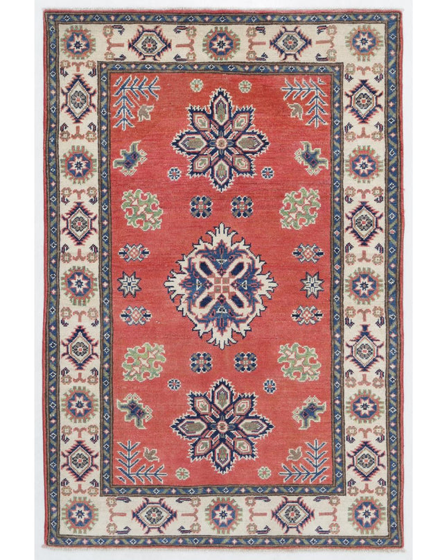 Kazak 3' 4" X 4' 11" Hand Knotted Wool Rug 3' 4" X 4' 11" (101 X 150) / Red / Wool