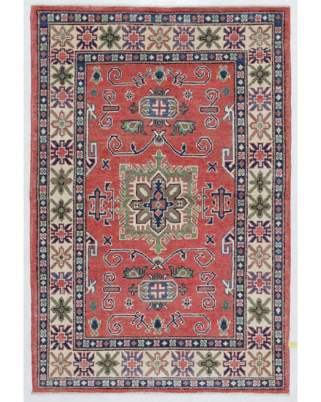 Kazak 3' 3" X 4' 11" Hand Knotted Wool Rug 3' 3" X 4' 11" (99 X 150) / Red / Wool