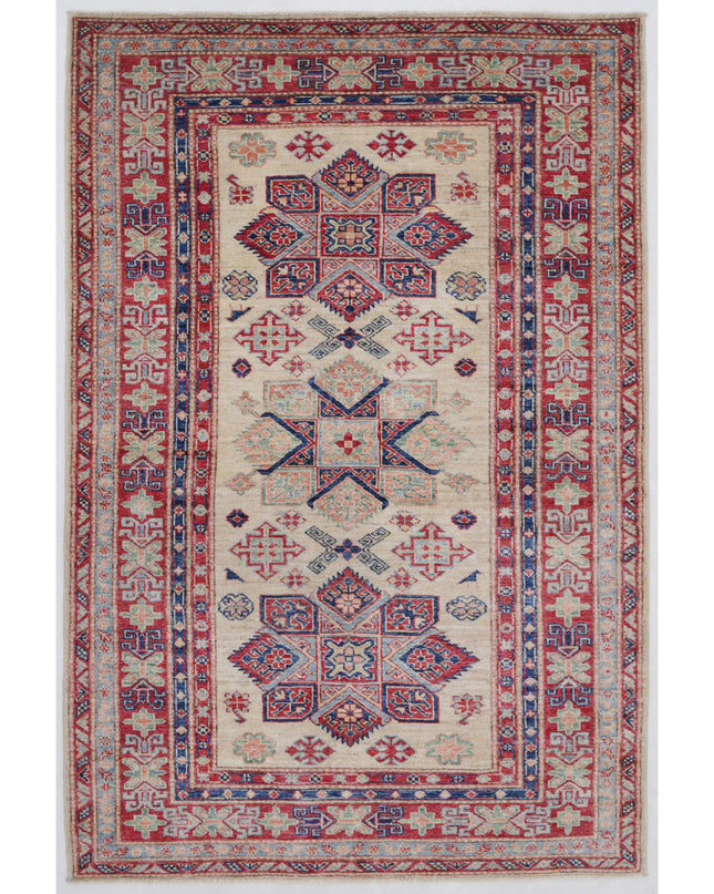 Kazak 4' 0" X 6' 1" Hand Knotted Wool Rug 4' 0" X 6' 1" (122 X 185) / Ivory / Wool