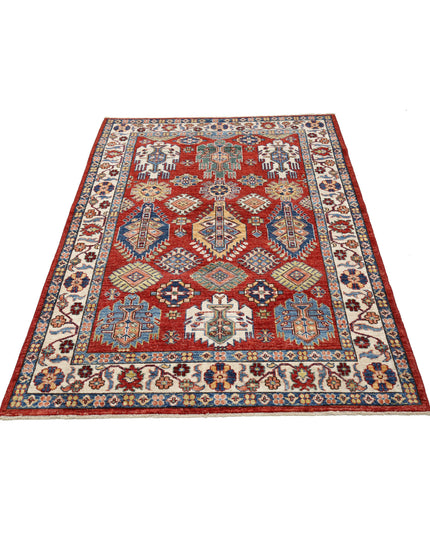 Kazak 4' 0" X 6' 2" Hand Knotted Wool Rug 4' 0" X 6' 2" (122 X 188) / Red / Wool