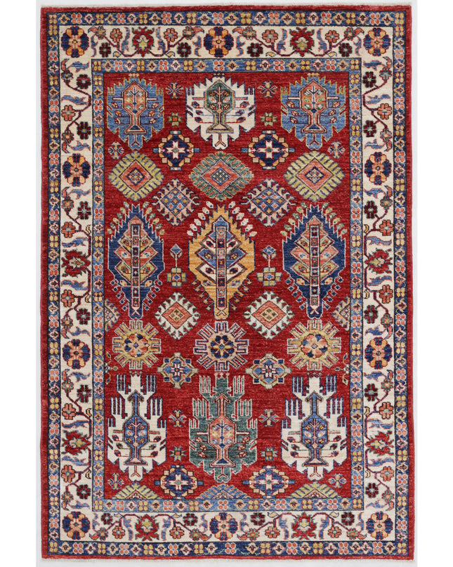 Kazak 4' 0" X 6' 2" Hand Knotted Wool Rug 4' 0" X 6' 2" (122 X 188) / Red / Wool