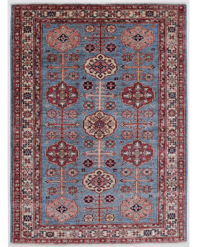 Kazak 3' 11" X 5' 5" Hand Knotted Wool Rug 3' 11" X 5' 5" (119 X 165) / Blue / Wool