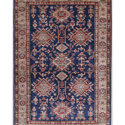 Kazak 3' 11" X 5' 11" Hand Knotted Wool Rug 3' 11" X 5' 11" (119 X 180) / Blue / Wool
