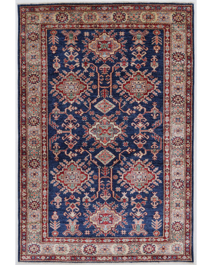 Kazak 3' 11" X 5' 11" Hand Knotted Wool Rug 3' 11" X 5' 11" (119 X 180) / Blue / Wool