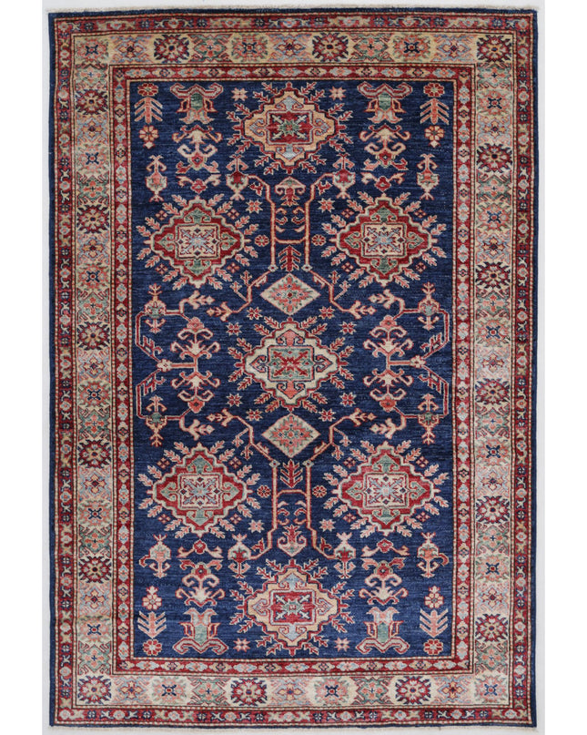 Kazak 3' 11" X 5' 11" Hand Knotted Wool Rug 3' 11" X 5' 11" (119 X 180) / Blue / Wool