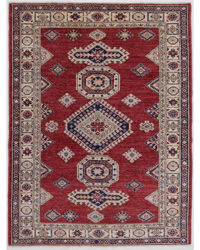 Kazak 4' 2" X 5' 9" Hand Knotted Wool Rug 4' 2" X 5' 9" (127 X 175) / Red / Wool