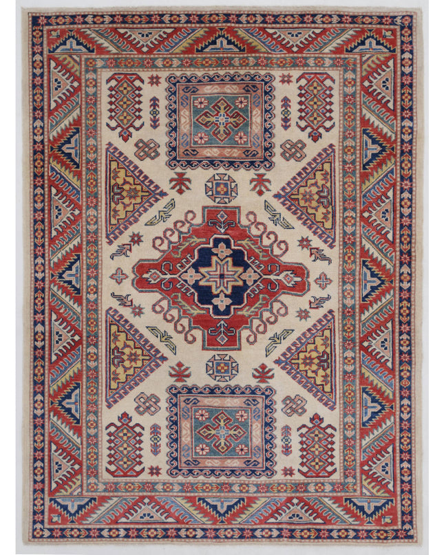 Kazak 4' 9" X 6' 8" Hand Knotted Wool Rug 4' 9" X 6' 8" (145 X 203) / Ivory / Wool