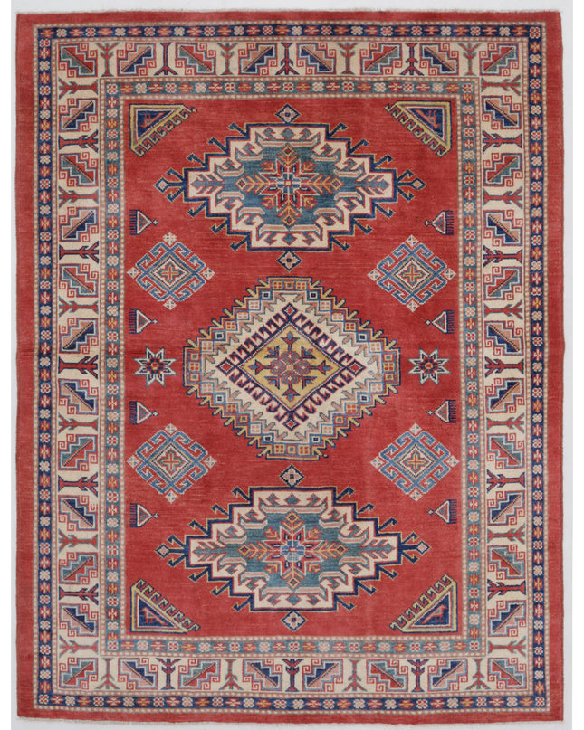 Kazak 4' 10" X 6' 4" Hand Knotted Wool Rug 4' 10" X 6' 4" (147 X 193) / Red / Wool