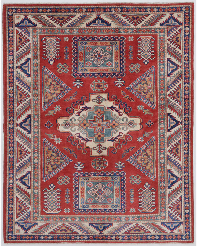 Kazak 4' 11" X 6' 3" Hand Knotted Wool Rug 4' 11" X 6' 3" (150 X 191) / Red / Wool