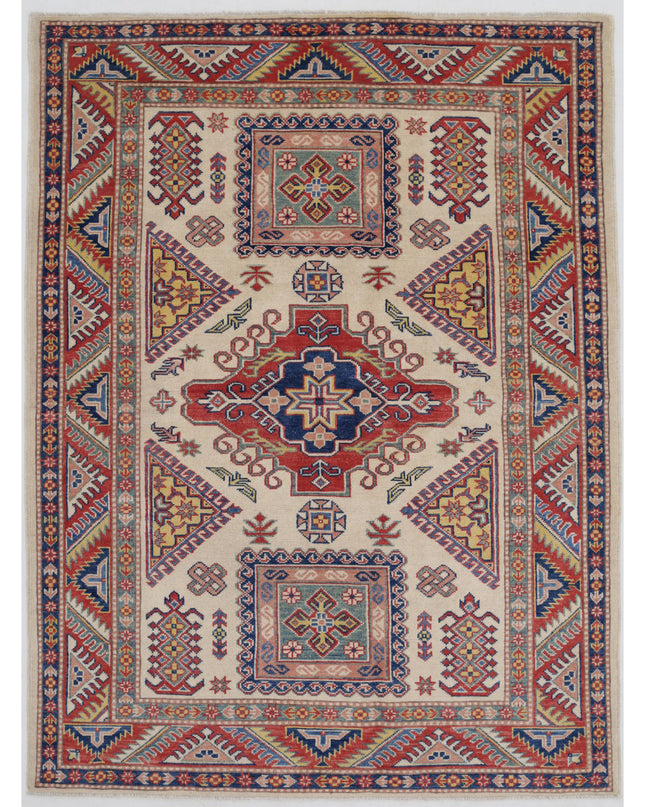 Kazak 4' 10" X 6' 8" Hand Knotted Wool Rug 4' 10" X 6' 8" (147 X 203) / Ivory / Wool