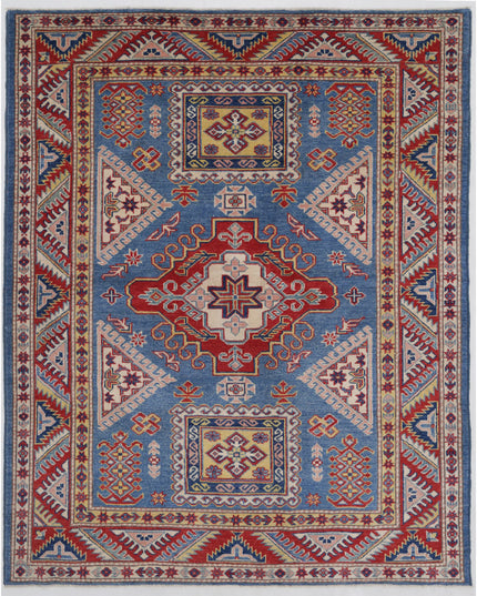 Kazak 5' 1" X 6' 7" Hand Knotted Wool Rug 5' 1" X 6' 7" (155 X 201) / Blue / Wool