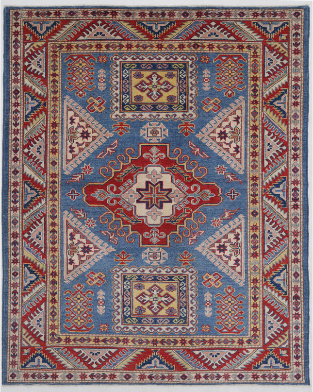 Kazak 5' 1" X 6' 7" Hand Knotted Wool Rug 5' 1" X 6' 7" (155 X 201) / Blue / Wool