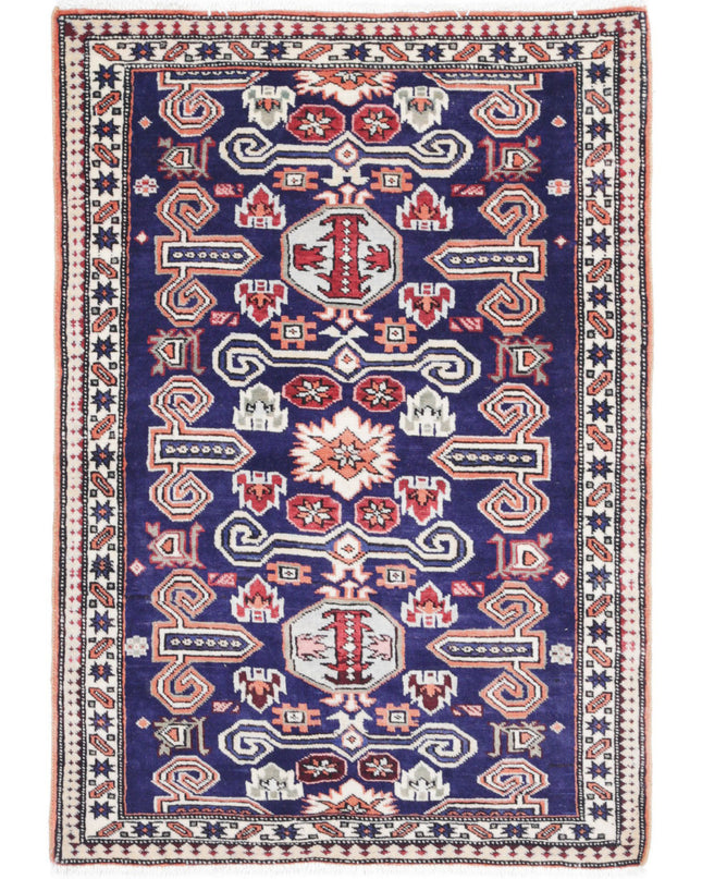 Kazak 2' 5" X 3' 7" Hand Knotted Wool Rug 2' 5" X 3' 7" (74 X 109) / Blue / Wool
