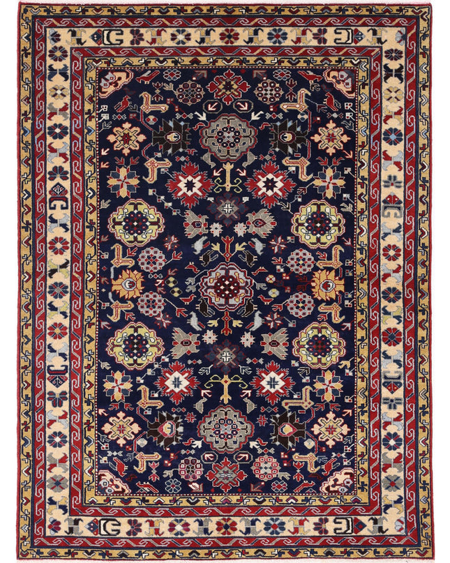 Kazak 4' 3" X 5' 9" Hand Knotted Wool Rug 4' 3" X 5' 9" (130 X 175) / Blue / Wool