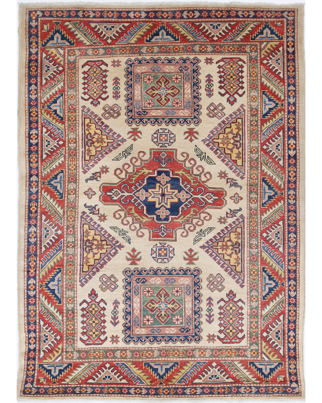 Kazak 4' 9" X 6' 7" Hand Knotted Wool Rug 4' 9" X 6' 7" (145 X 201) / Ivory / Wool
