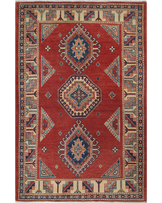 Kazak 3' 5" X 5' 2" Hand Knotted Wool Rug 3' 5" X 5' 2" (104 X 158) / Red / Wool