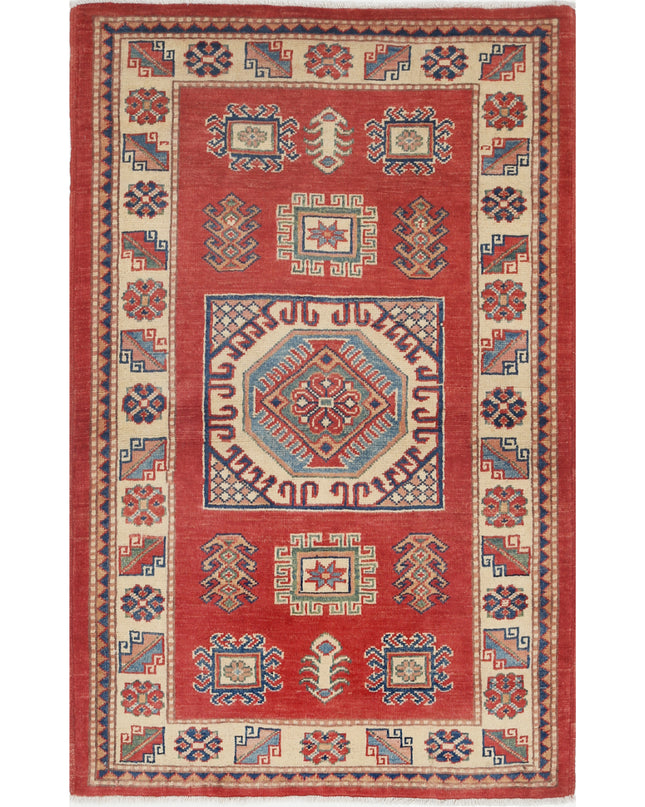 Kazak 3' 0" X 4' 8" Hand Knotted Wool Rug 3' 0" X 4' 8" (91 X 142) / Red / Wool