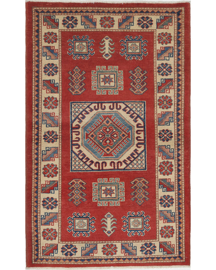 Kazak 3' 0" X 4' 10" Hand Knotted Wool Rug 3' 0" X 4' 10" (91 X 147) / Red / Wool