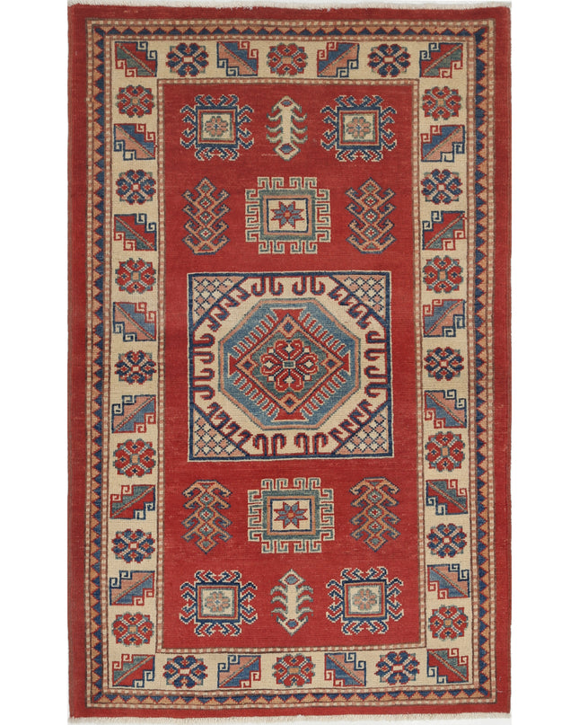 Kazak 3' 0" X 4' 10" Hand Knotted Wool Rug 3' 0" X 4' 10" (91 X 147) / Red / Wool