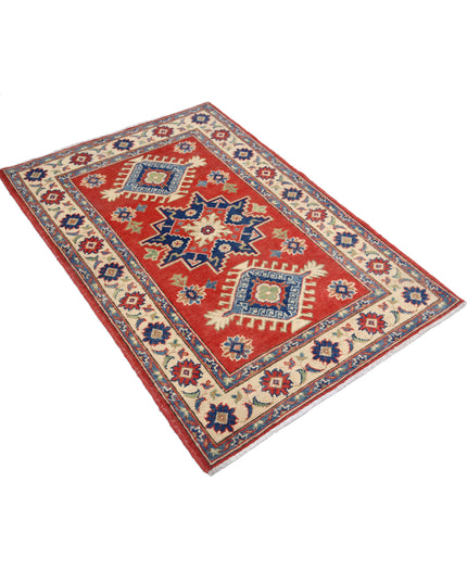Kazak 3' 2" X 4' 10" Hand Knotted Wool Rug 3' 2" X 4' 10" (97 X 147) / Red / Wool