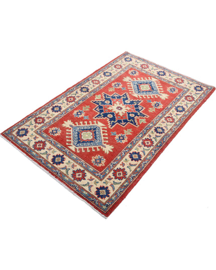 Kazak 3' 2" X 4' 10" Hand Knotted Wool Rug 3' 2" X 4' 10" (97 X 147) / Red / Wool