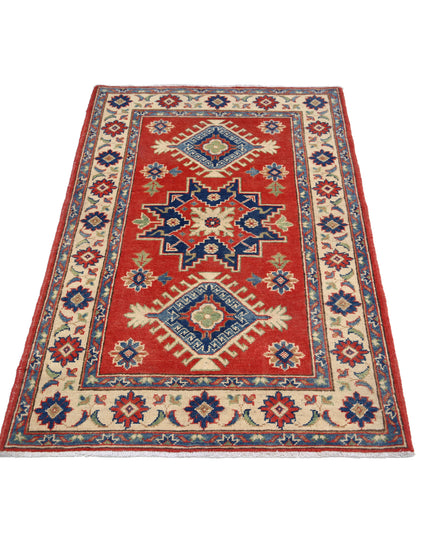 Kazak 3' 2" X 4' 10" Hand Knotted Wool Rug 3' 2" X 4' 10" (97 X 147) / Red / Wool