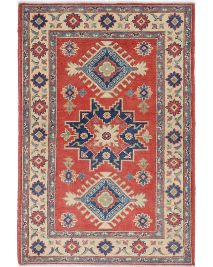 Kazak 3' 2" X 4' 10" Hand Knotted Wool Rug 3' 2" X 4' 10" (97 X 147) / Red / Wool